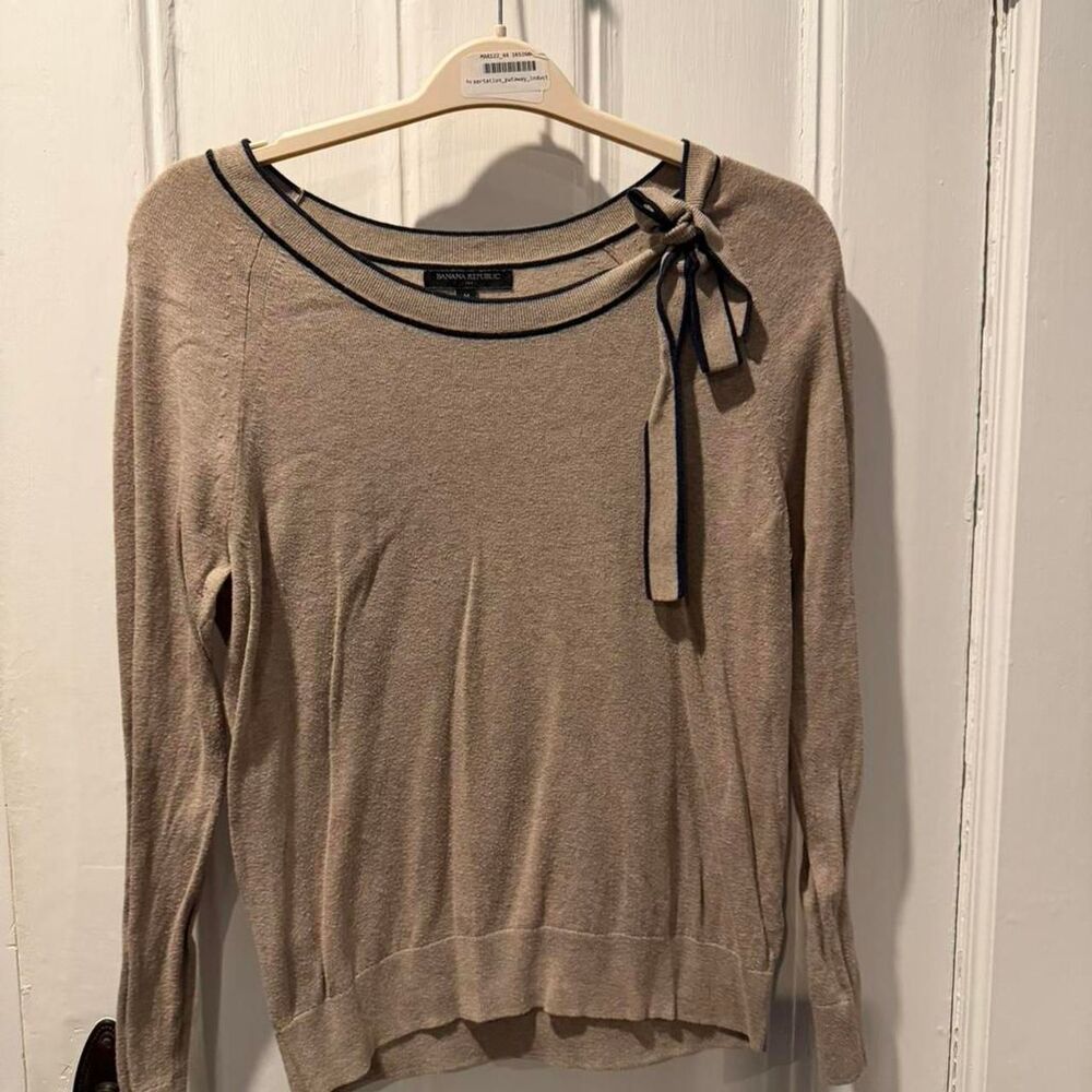 Banana Republic Bow Detail Knit Sweater Brown Beige Size M